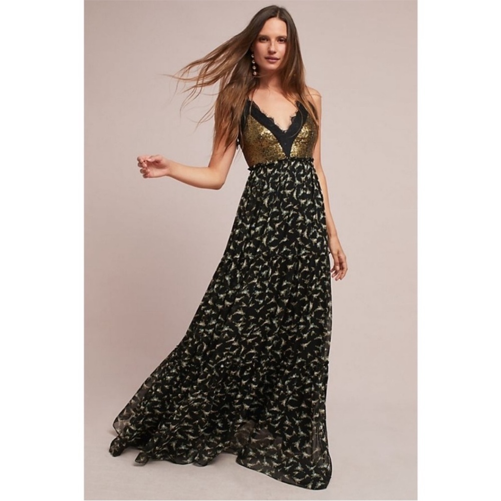 Ranna Gill Black and Gold Maxi Dress